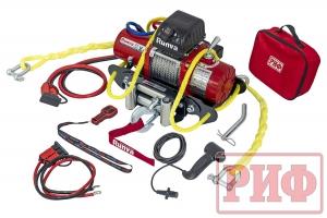 Лебёдка переносная РИФ 9.5XS c квадратом для фаркопа и проводами в сборе, короткий барабан, стальной