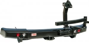 Бампер РИФ задний Mitsubishi Pajero Sport 2009-2015 с квадратом под фаркоп, калиткой и фонарями