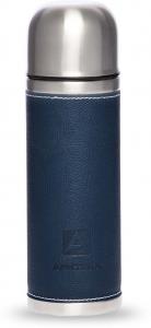 Термос с узким горлом с кожаной вставкой