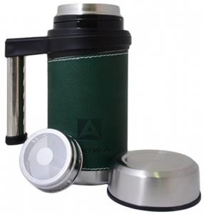 Термос кружка с ручкой в коже, 0,5 л