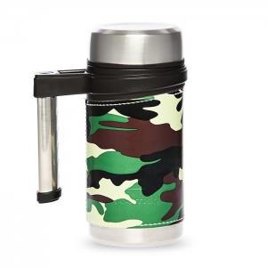 Термос кружка с ручкой в коже, 0,5 л