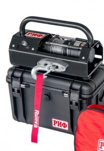 Лебёдка переносная РИФ 3500ASR c малой площадкой и проводами, синтетический трос (в защитном кейсе)