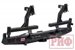 Бампер РИФ силовой задний УАЗ Буханка с квадратом под фаркоп, 2-мя калитками и фонарями, стандарт