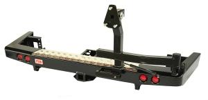 Бампер РИФ силовой задний УАЗ Патриот 2015+ с квадратом под фаркоп, калиткой и фонарями, лифт 65 мм