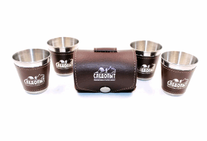 Рюмка «СЛЕДОПЫТ» 60 мл, в кожаной тубе, в дополнительном кожаном оплете (4 шт.)