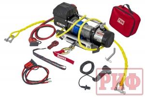 Лебёдка переносная РИФ 9000SR c квадратом для фаркопа и проводами в сборе, синтетический трос (облег
